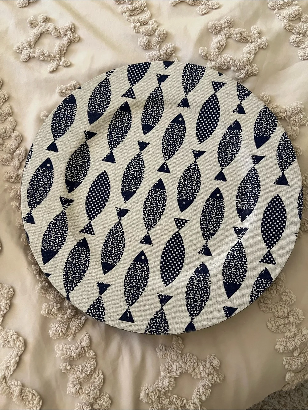 Pier 1 Imports navy blue and white Fish Charger Plates set of 6 12.75” diameter